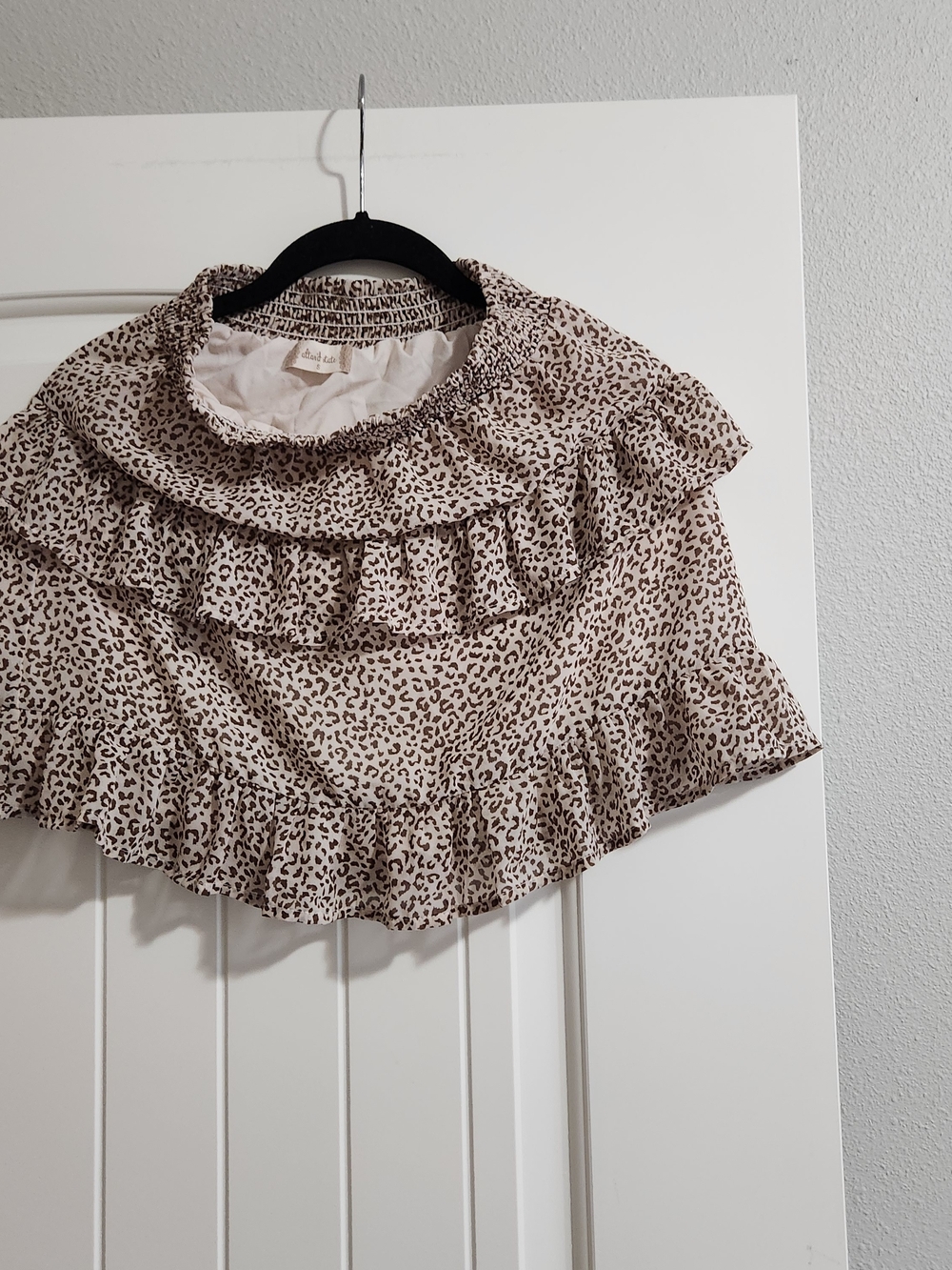 Altar'd State Cream Leopard Ruffle Mini Skirt